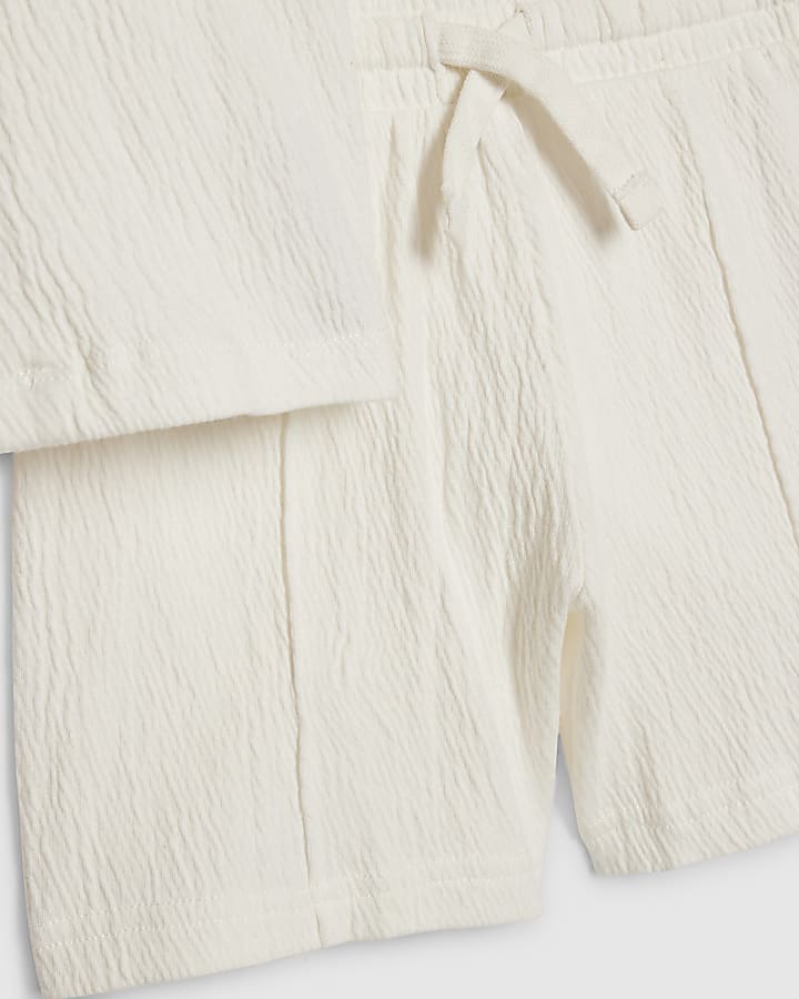 Mini Boys White Textured Shirt Set