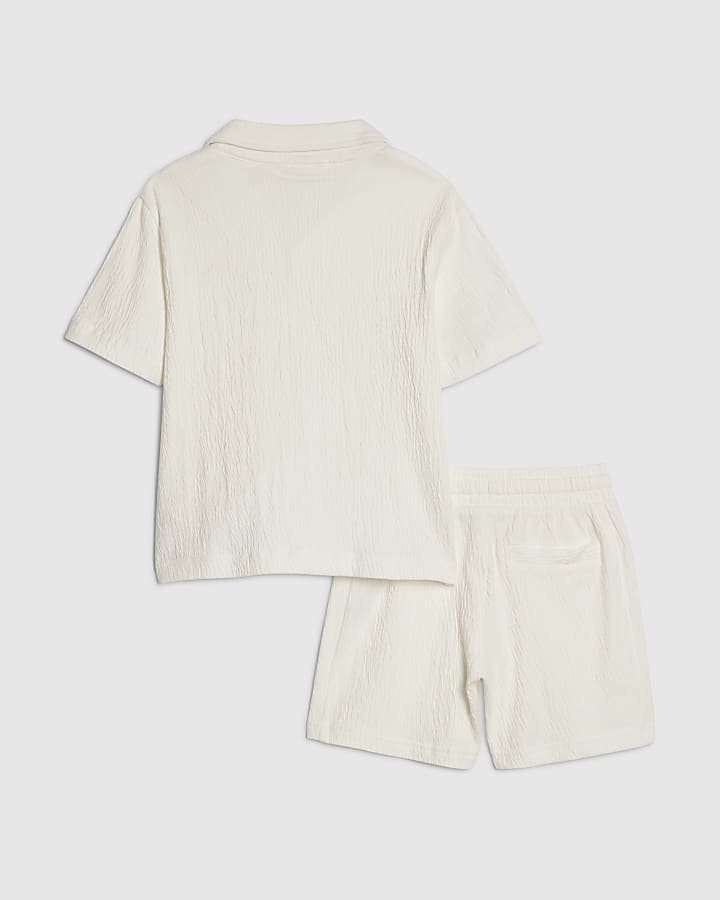 Mini Boys White Textured Shirt Set