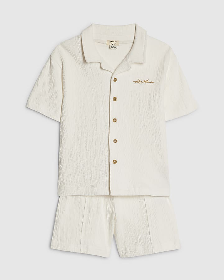 Mini Boys White Textured Shirt Set