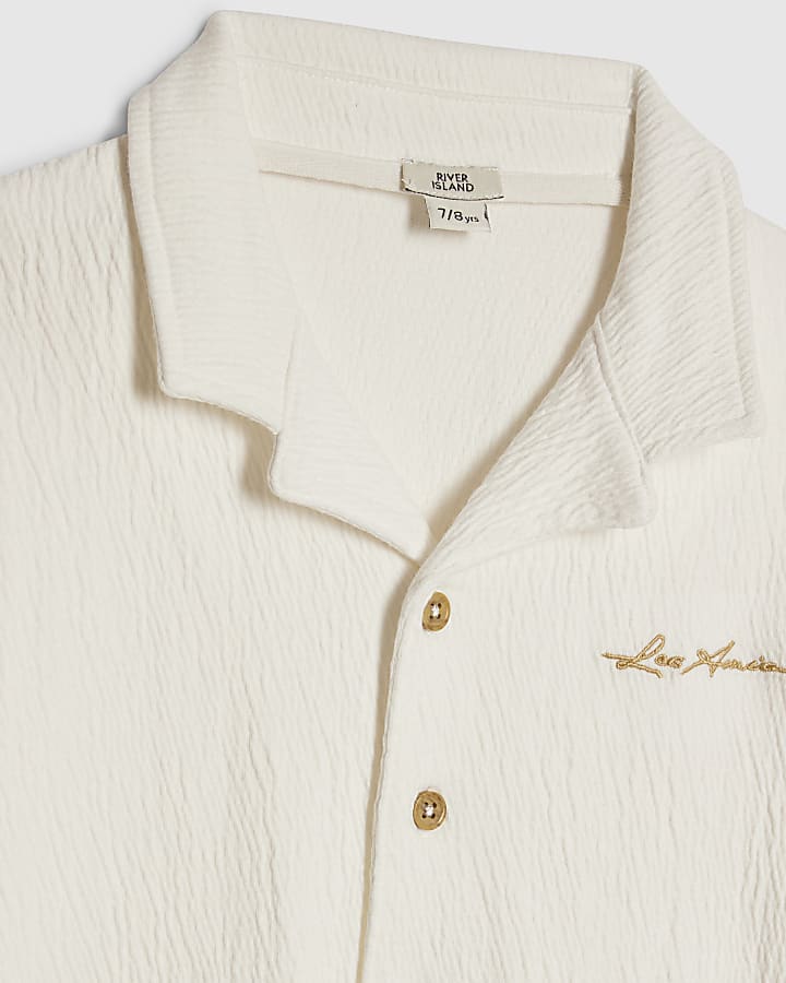 Boys White Textured Shirt Set