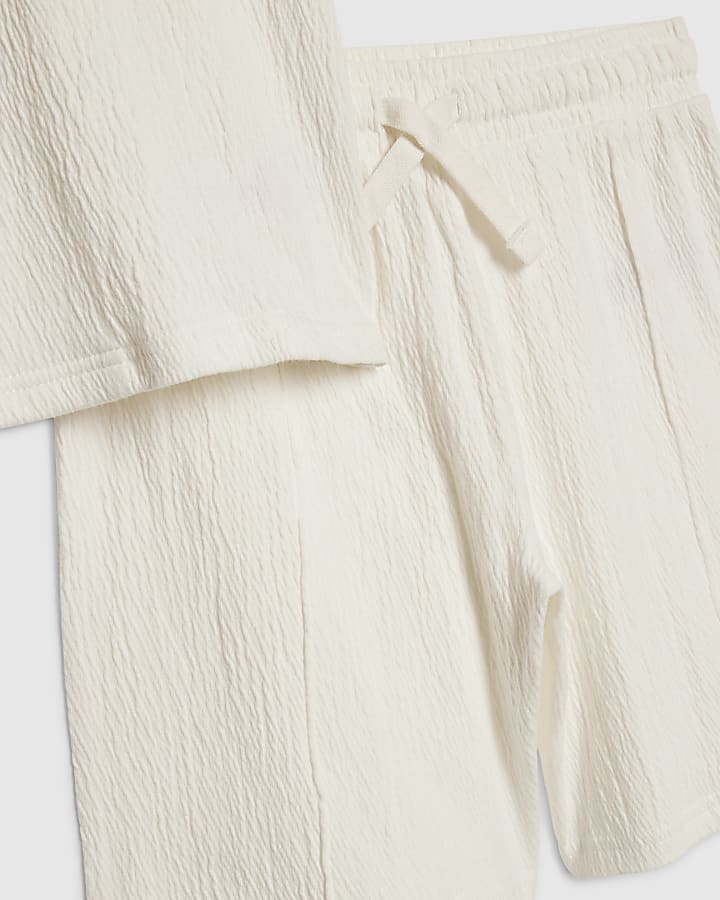 Boys White Textured Shirt Set