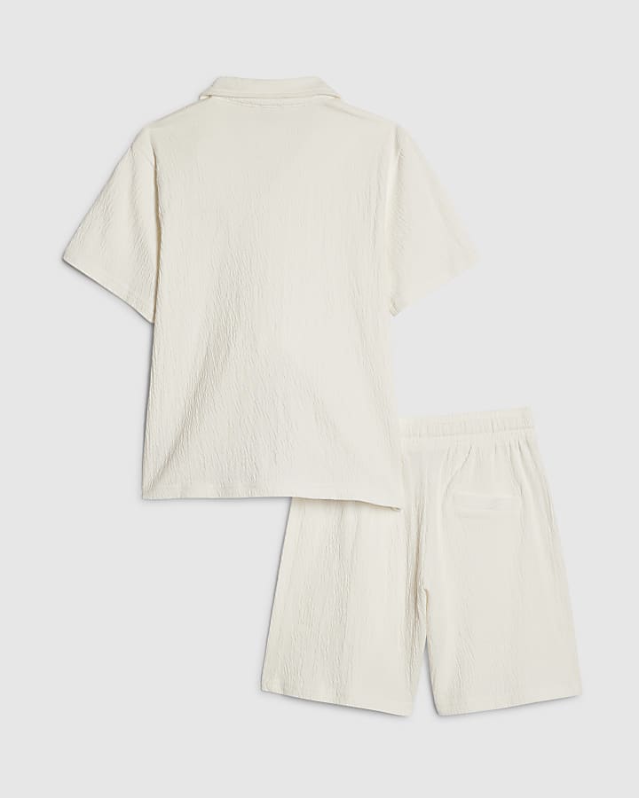 Boys White Textured Shirt Set