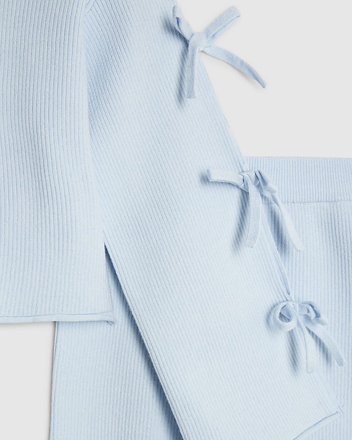 Girls Blue Cut Out Bow Jumper Set