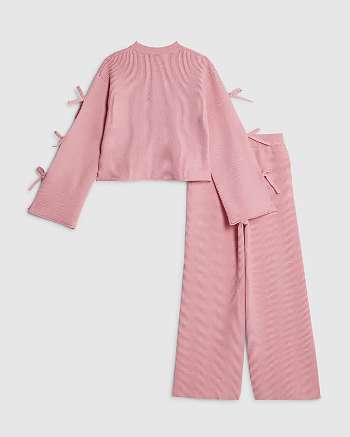 Girls Pink Cut Out Bow Jumper Set