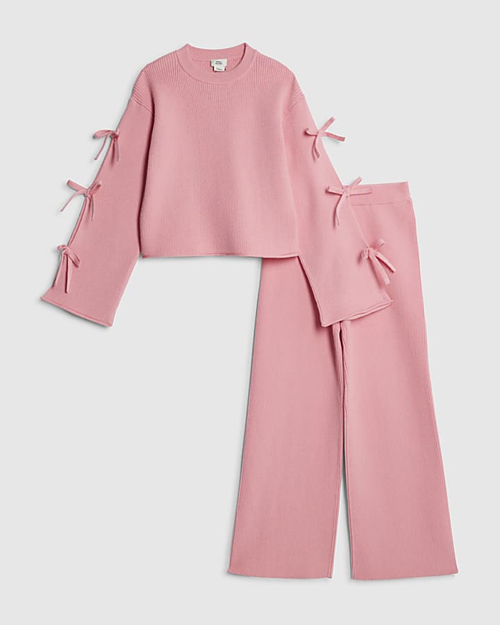 Girls Pink Cut Out Bow Jumper Set