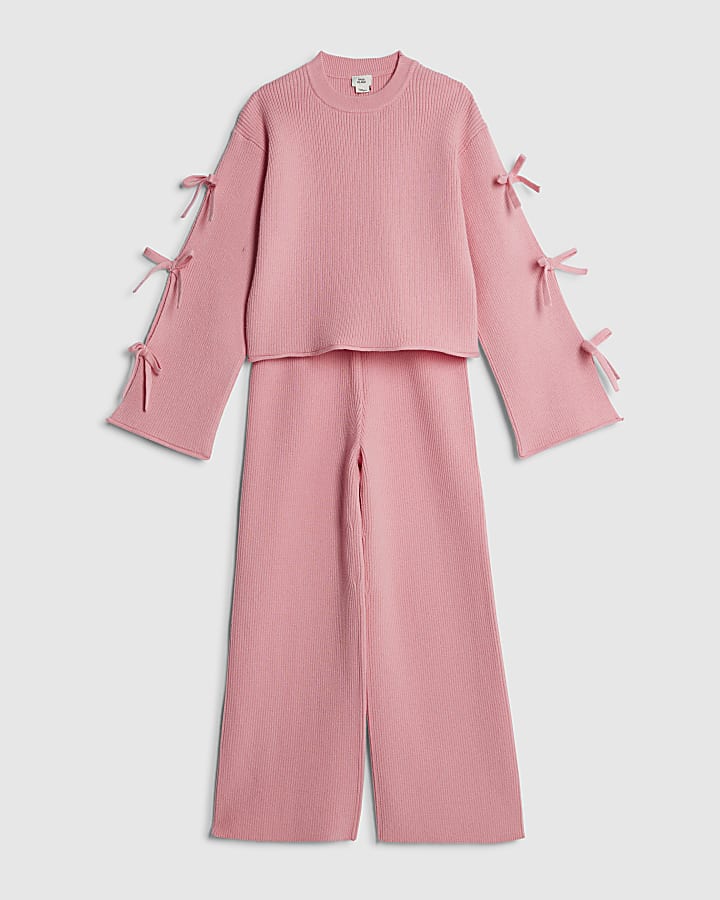 Girls Pink Cut Out Bow Jumper Set
