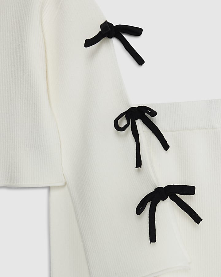 Girls Cream Cut out Bow Jumper Set