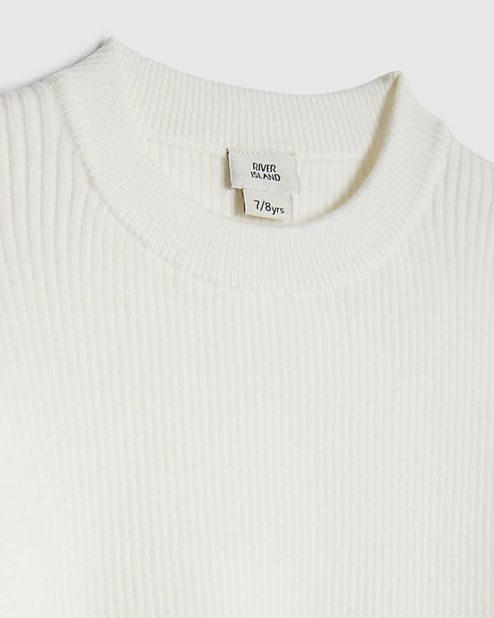 Girls Cream Cut out Bow Jumper Set