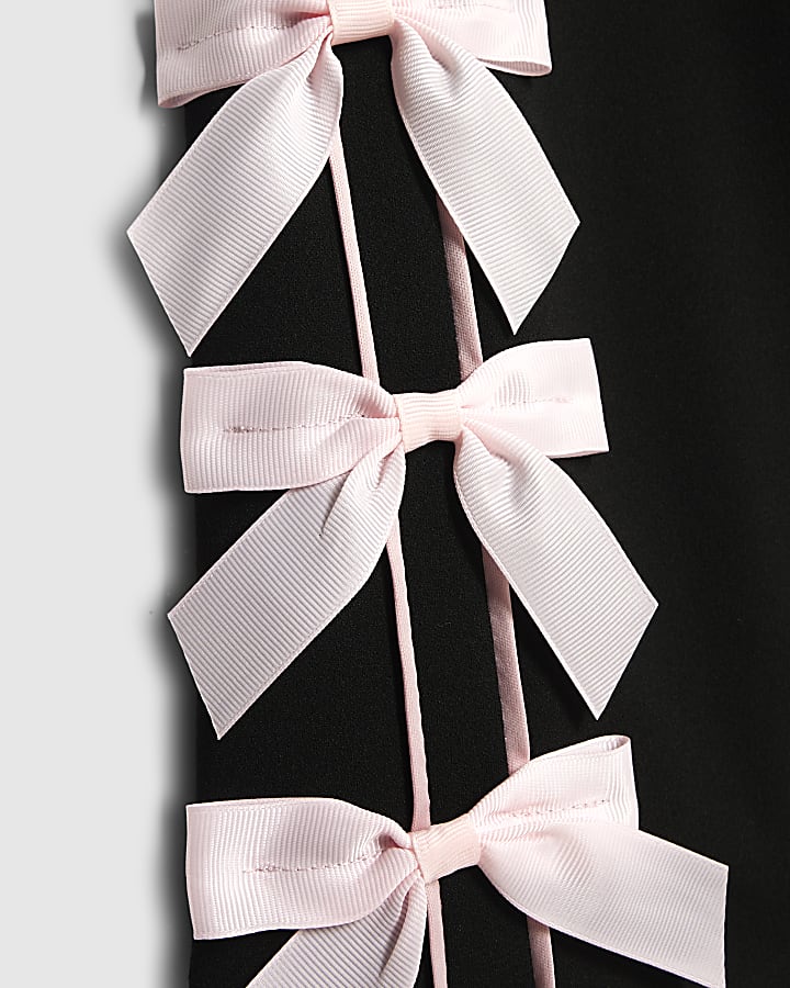 Girls Black Bow Wide Leg Trousers