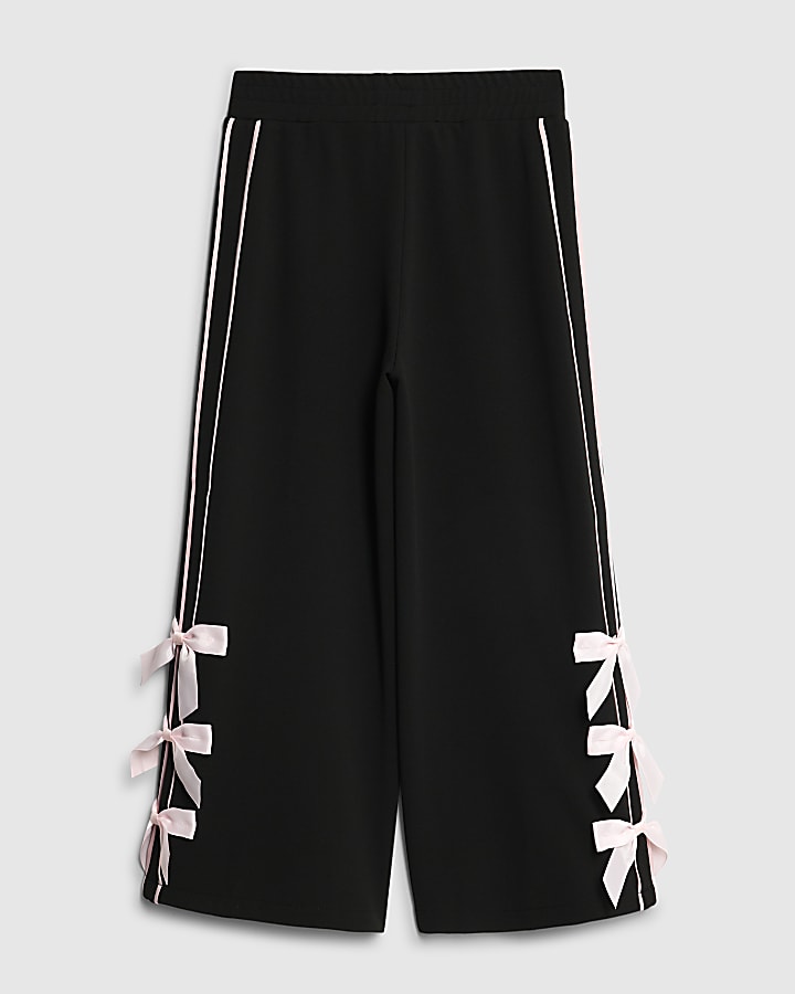 Girls Black Bow Wide Leg Trousers