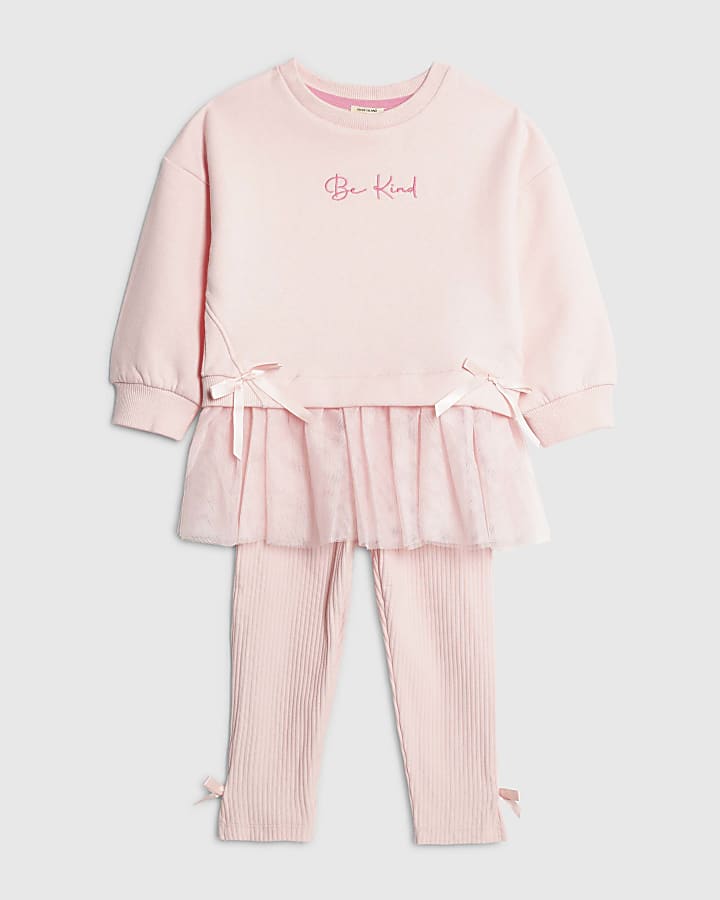 Mini Girls Pink Tulle Hybrid Sweatshirt Set