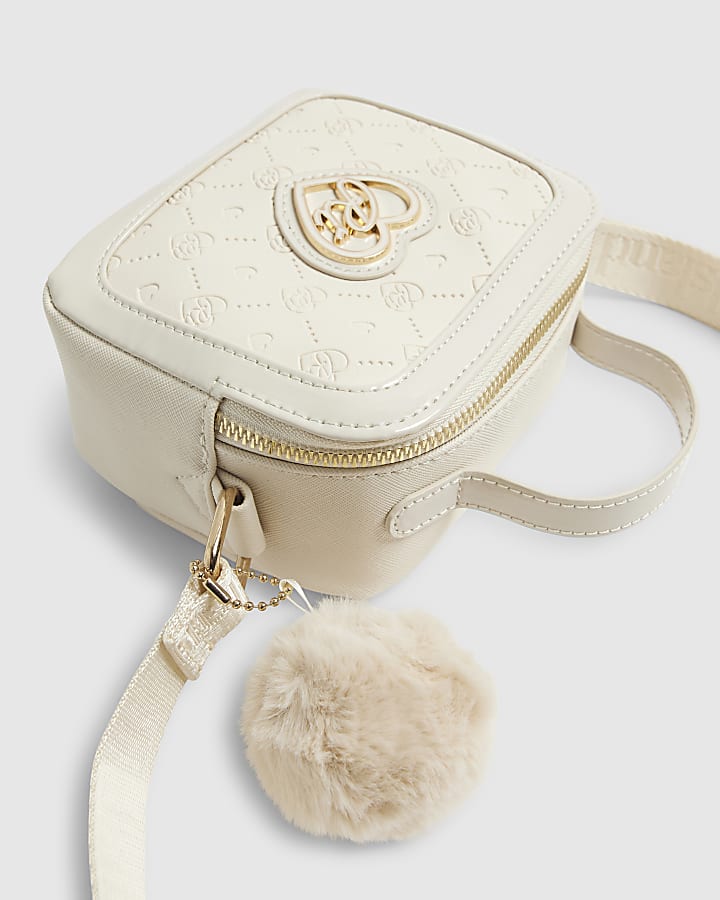 Girls Cream Monogram Box Cross Body Bag