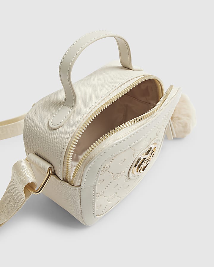 Girls Cream Monogram Box Cross Body Bag