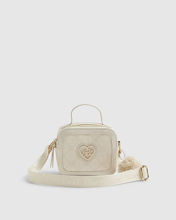 Girls Cream Monogram Box Cross Body Bag