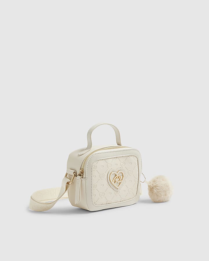 Girls Cream Monogram Box Cross Body Bag