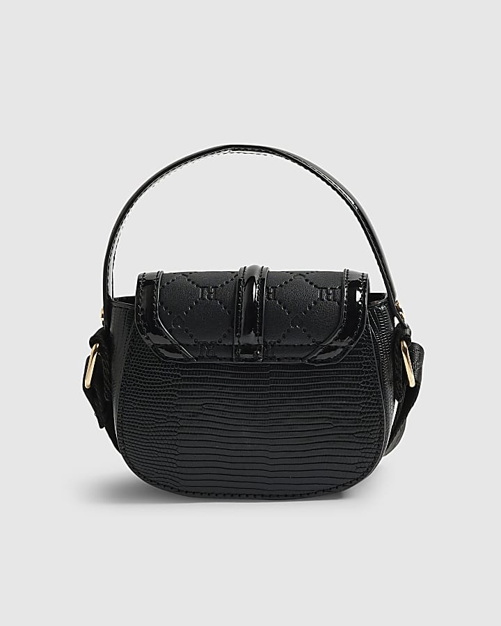 Girls Black Heart Monogram Cross Body Bag