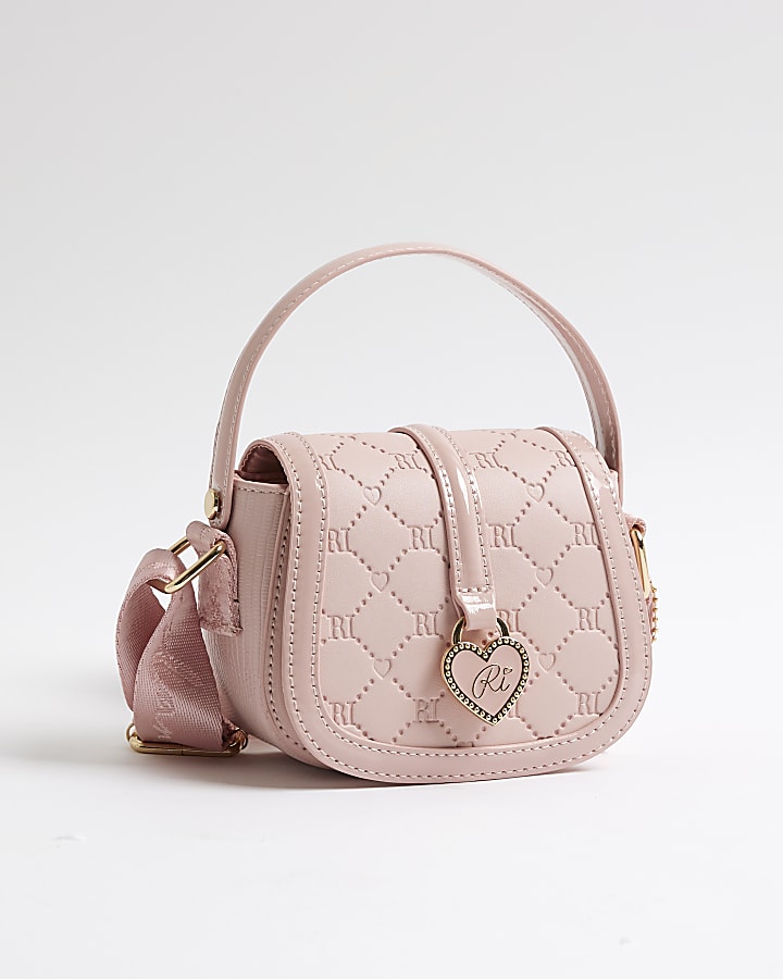 Girls Pink Heart Monogram Cross Body Bag