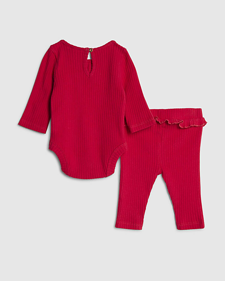 Baby Girls Red Bow Bodysuit Set