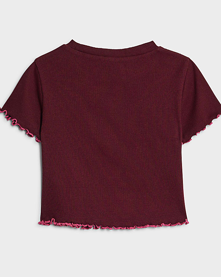 Girls Brown Lettuce Hem RI Top