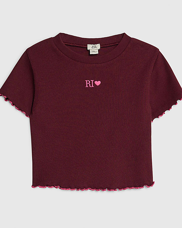 Girls Brown Lettuce Hem RI Top