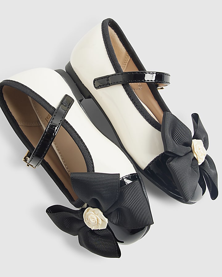 Mini Girls Cream Rose Bow Ballerina Pumps