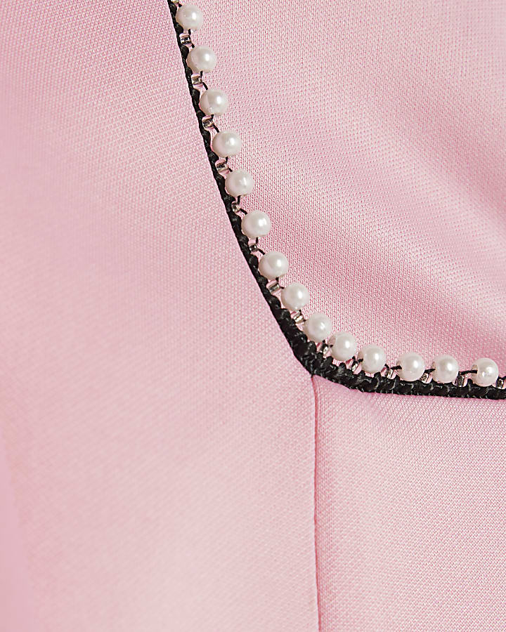 Girls Pink Bow Hem Puff Sleeve Dress