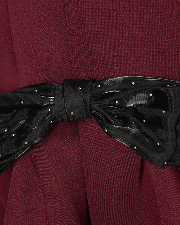 Girls Red Bow Puff Sleeve Dress