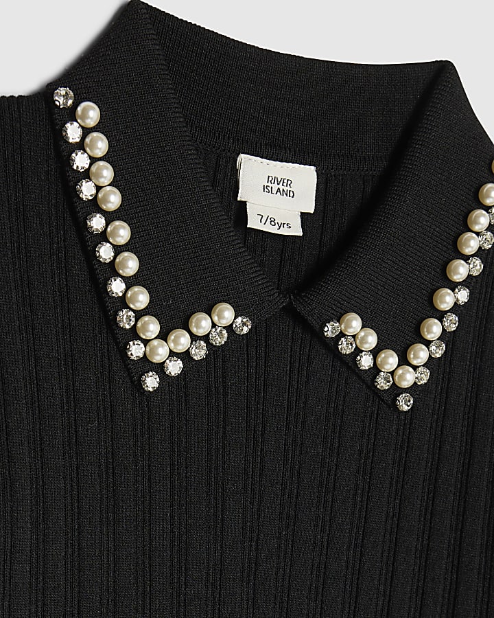 Girls Black Embellished Collar Hybrid Top