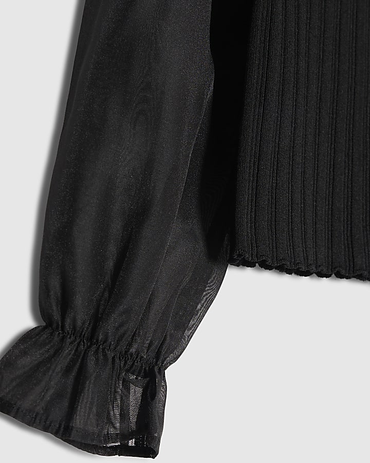 Girls Black Embellished Collar Hybrid Top