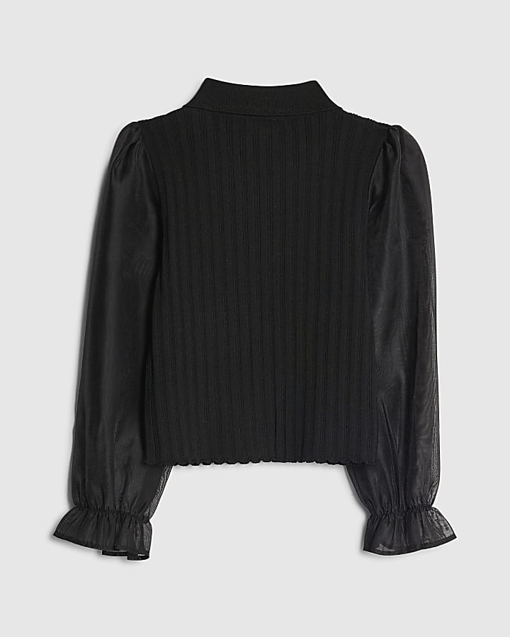 Girls Black Embellished Collar Hybrid Top