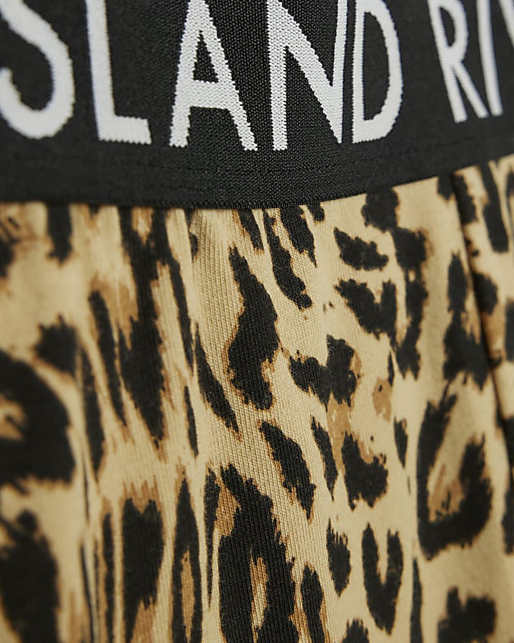 Girls Beige Leopard Flared Leggings