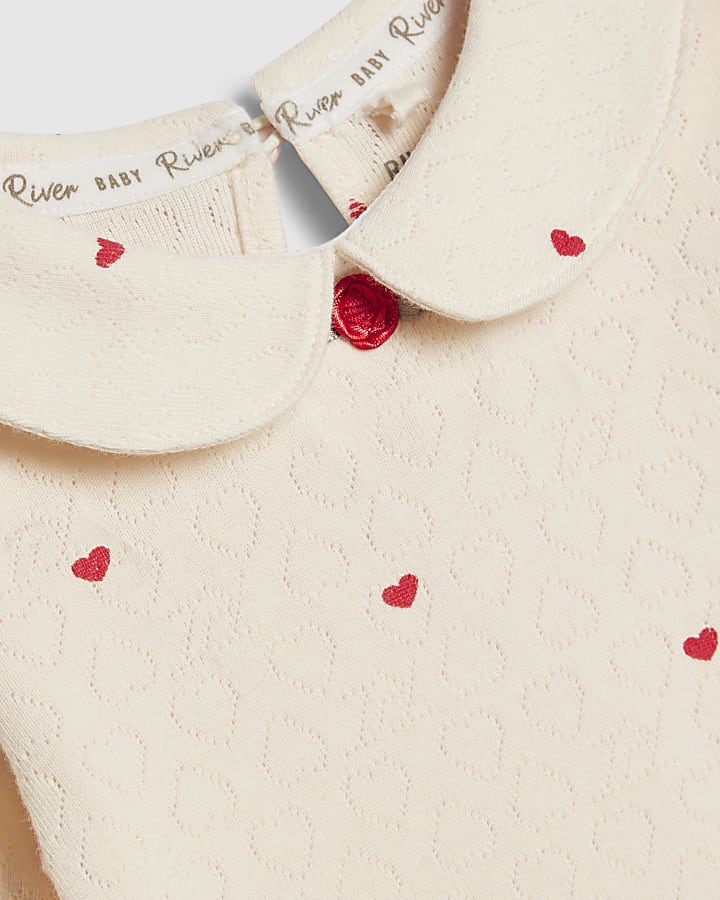 Baby Girls Cream Heart Bodysuit Set