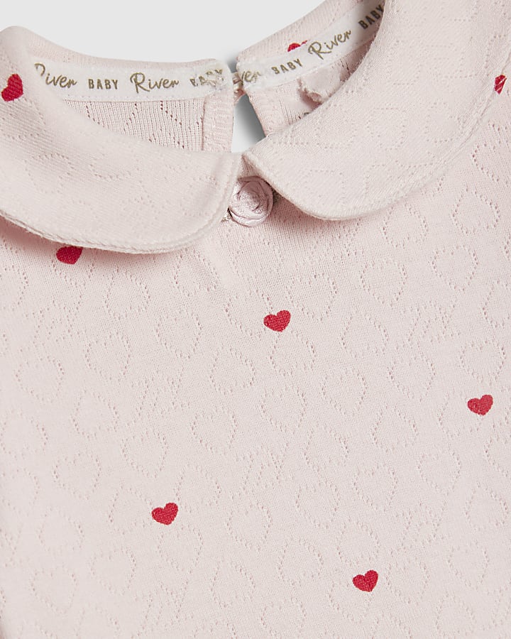 Baby Girls Pink Heart Bodysuit Set