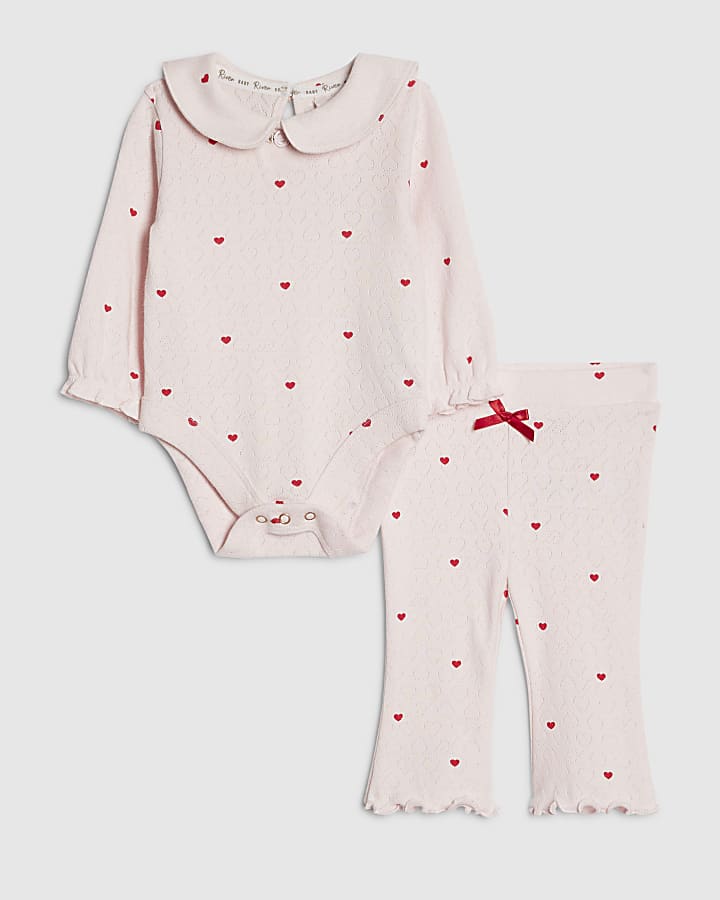 Baby Girls Pink Heart Bodysuit Set