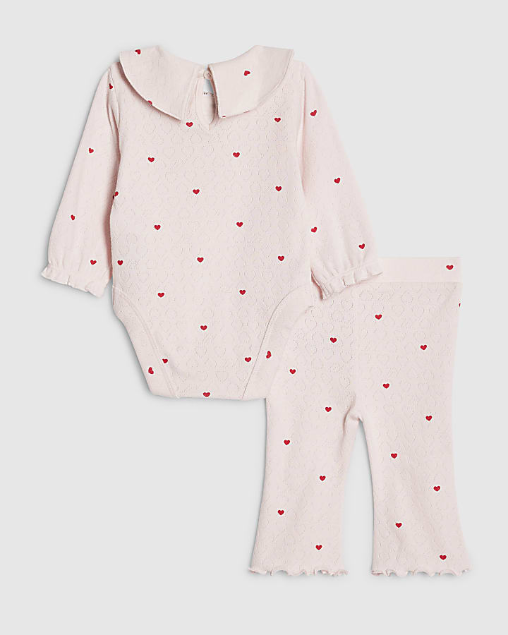 Baby Girls Pink Heart Bodysuit Set