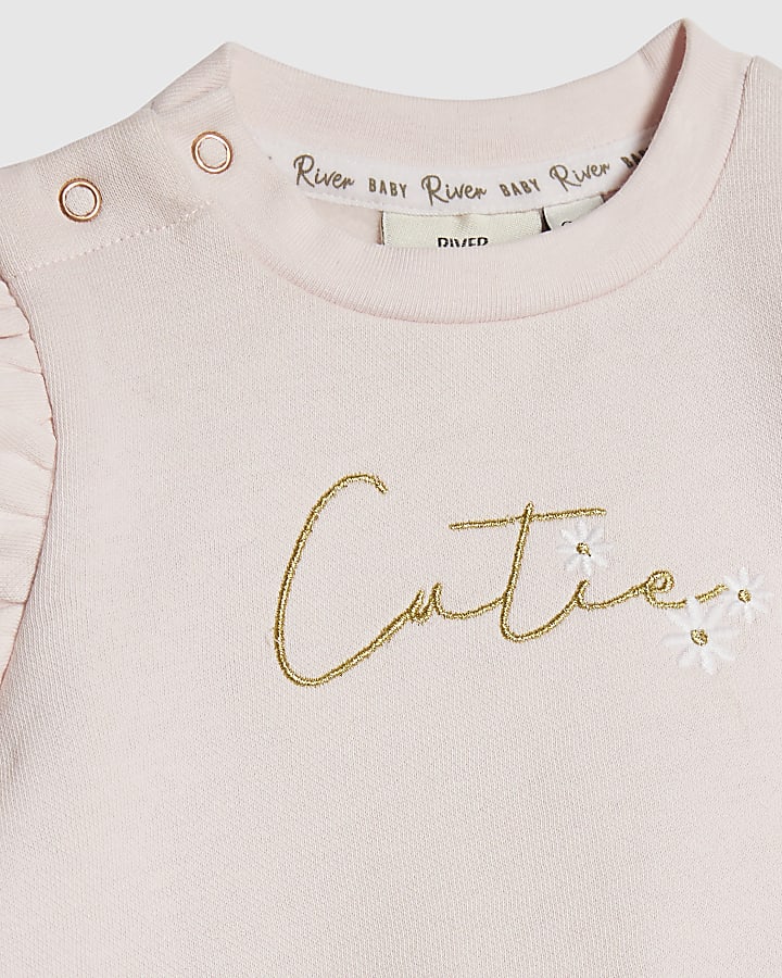 Baby Girls Pink Broderie Sweatshirt  Set