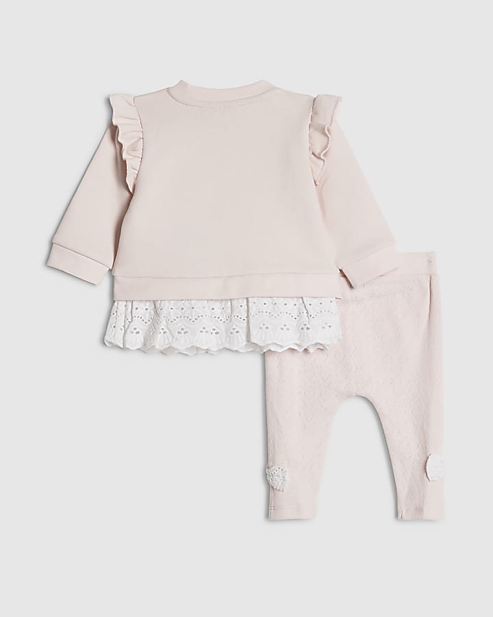 Baby Girls Pink Broderie Sweatshirt  Set