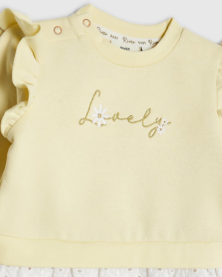 Baby Girls Yellow Broderie Sweatshirt Set