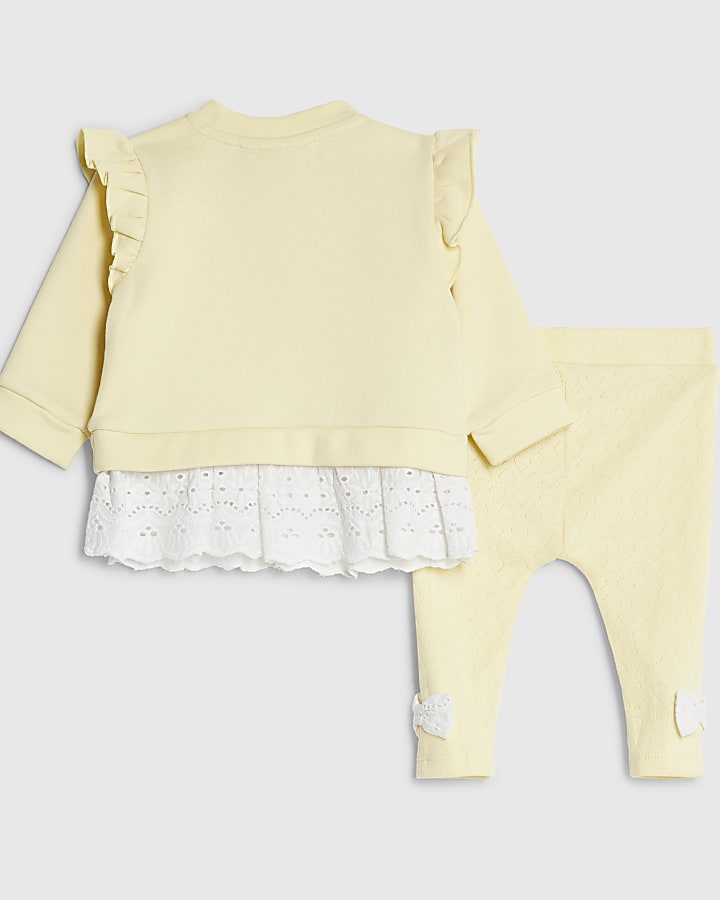 Baby Girls Yellow Broderie Sweatshirt Set