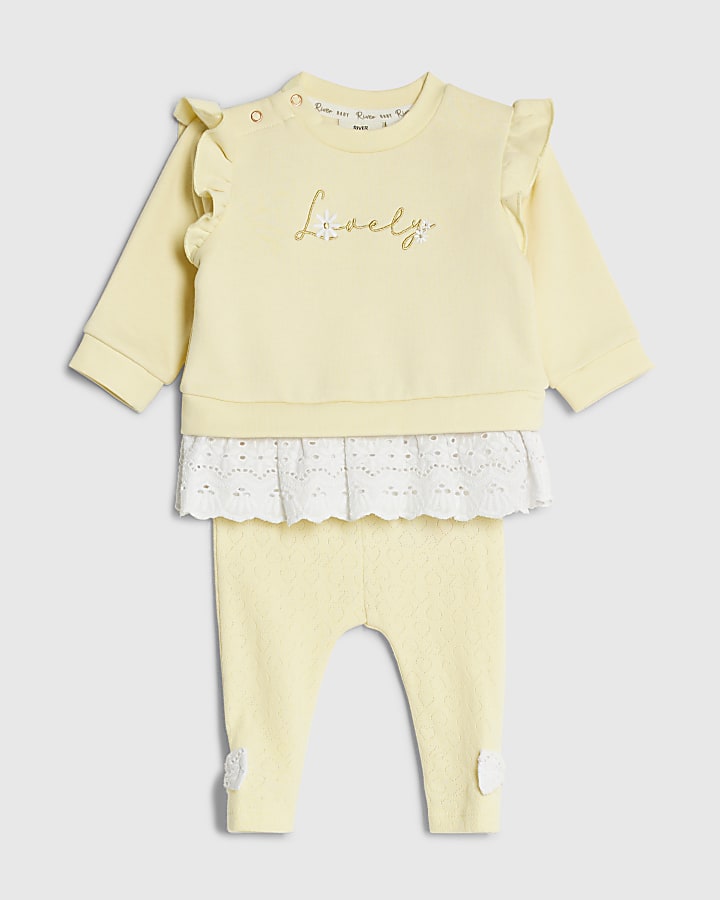Baby Girls Yellow Broderie Sweatshirt Set