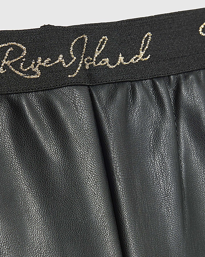 Mini Girls Black Faux Leather Leggings