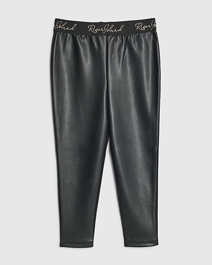 Mini Girls Black Faux Leather Leggings