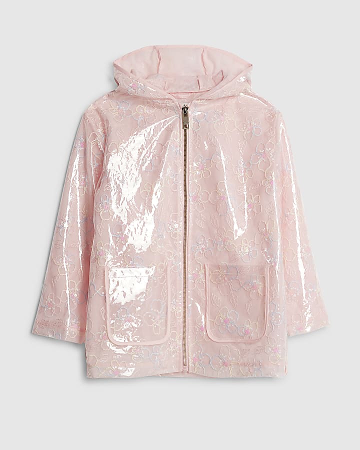 Girls Pink Floral Raincoat