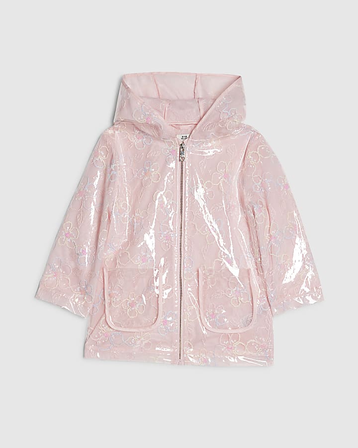 Mini Girls Pink Floral Raincoat