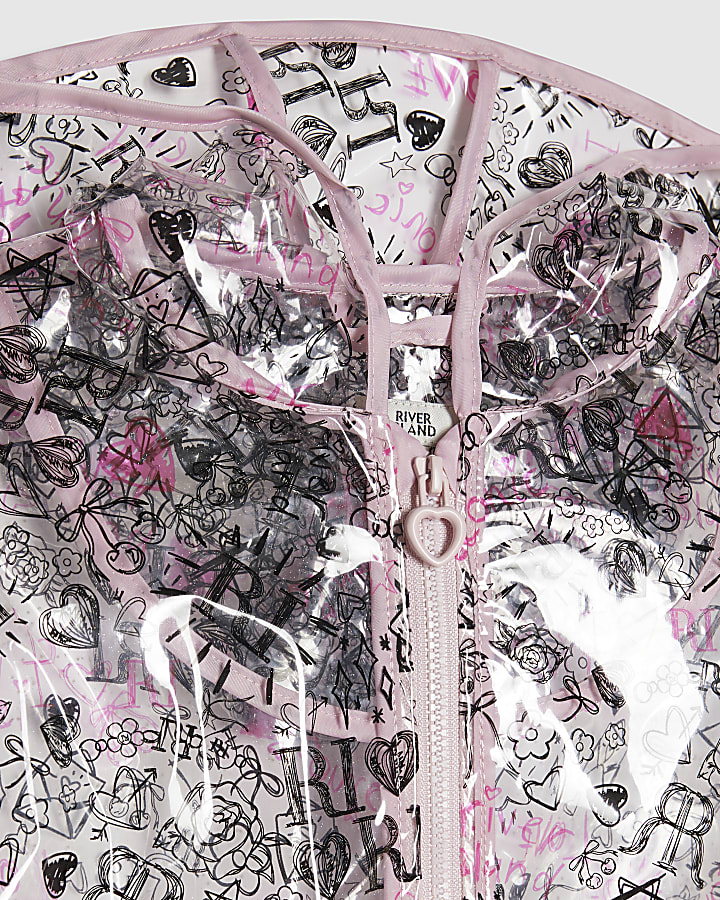 Mini Girls Black Graffiti Print Raincoat