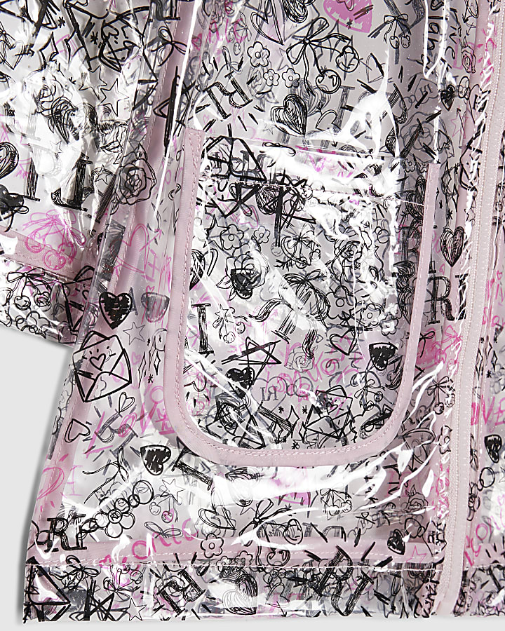 Mini Girls Black Graffiti Print Raincoat