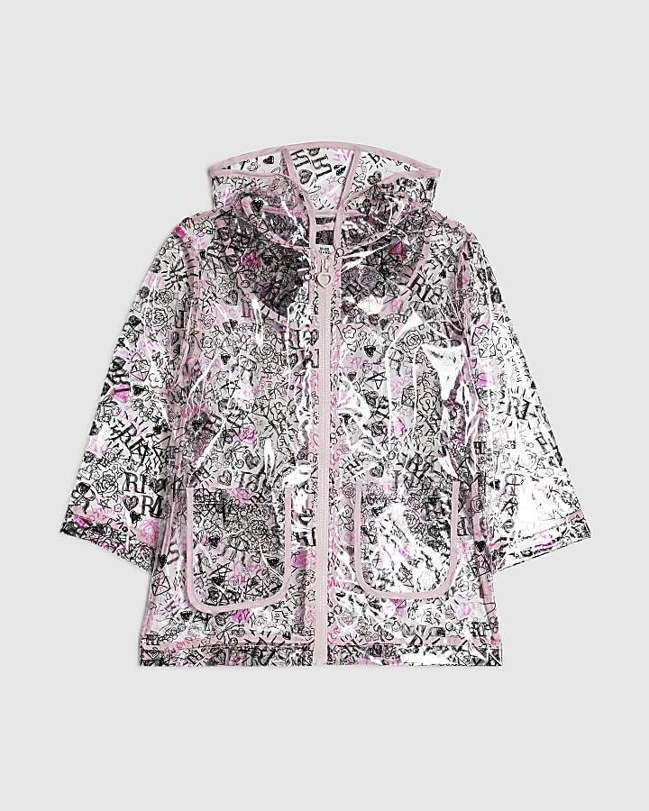 Mini Girls Black Graffiti Print Raincoat