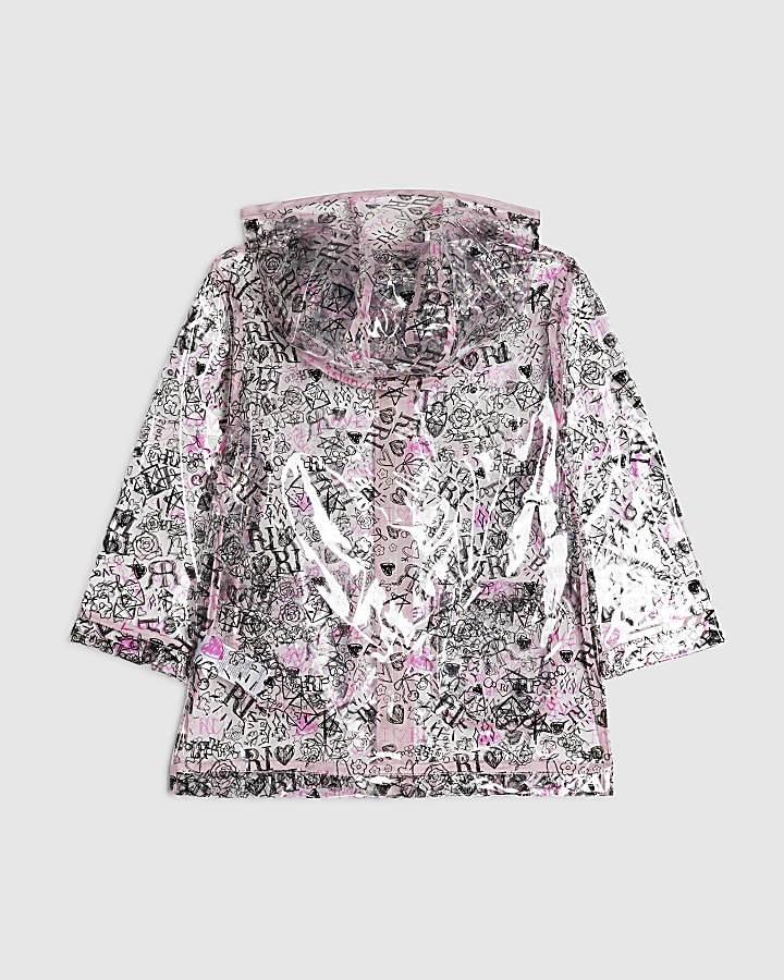 Mini Girls Black Graffiti Print Raincoat