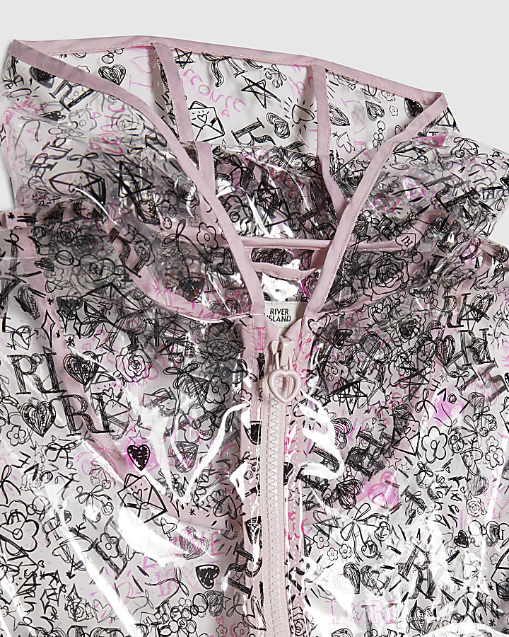 Girls Black Graffiti Print Raincoat