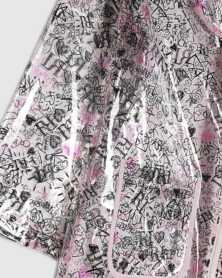 Girls Black Graffiti Print Raincoat